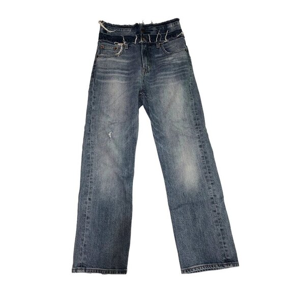 Lucky Remade Pins Stacked Waist Jeans Size 26 US 2 Blue Cropped High Rise Frayed - Picture 2 of 12
